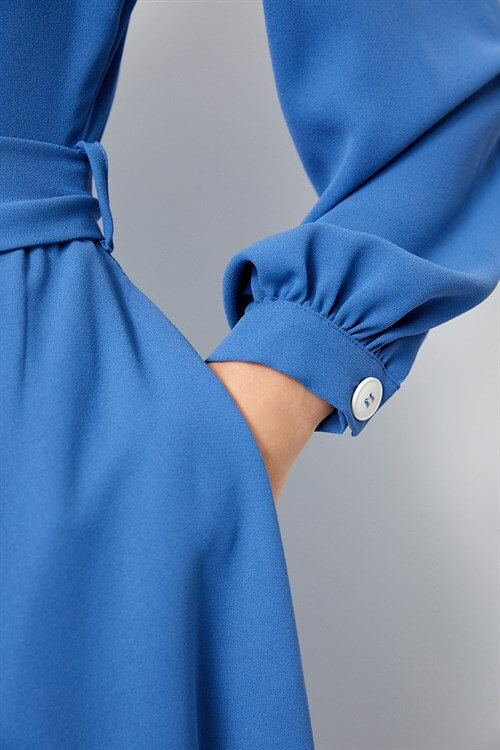 Açık Lacivert Düğmeli Diz Altı Midi Boy ElbiseST050S4060201
