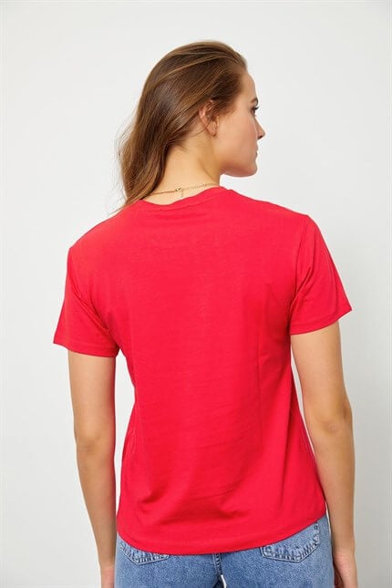 Kırmızı Baskılı Kısa Kol T-ShirtST060S71190004
