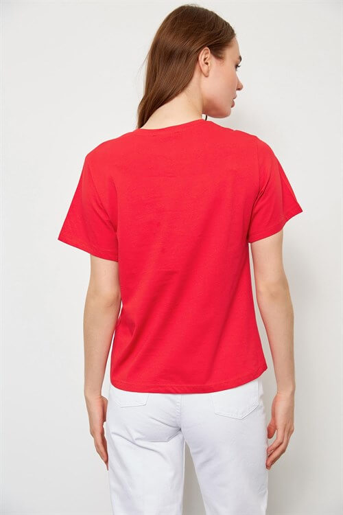Kırmızı Kısa Kol Baskılı T-ShirtST060S71234001