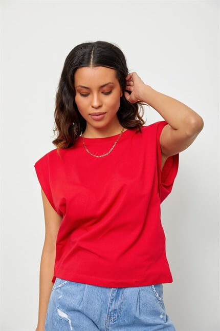 Kırmızı Vatkalı Pamuk T-ShirtST060S71190017