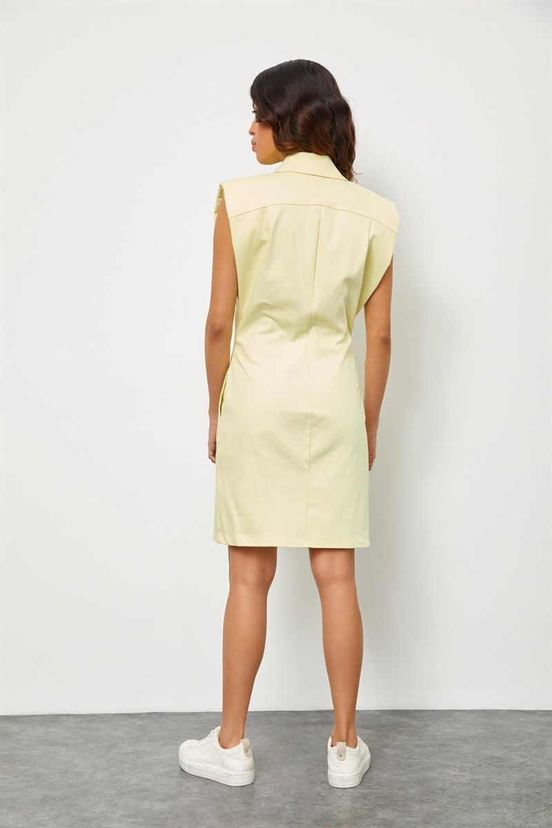 Limon Kremi Vatkalı Çıtçıtlı ElbiseST050S4010021