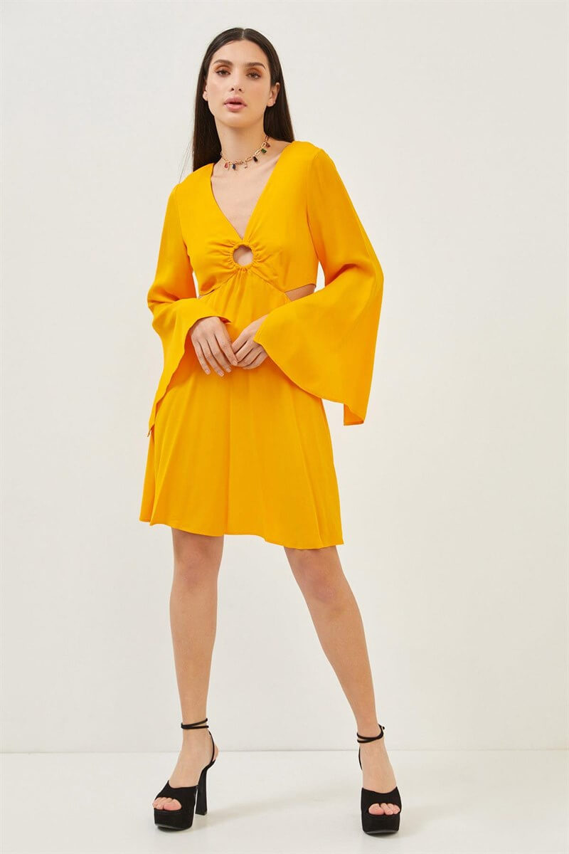 Oranj Cut Out Detaylı Uzun Kol Mini ElbiseST070S40157601