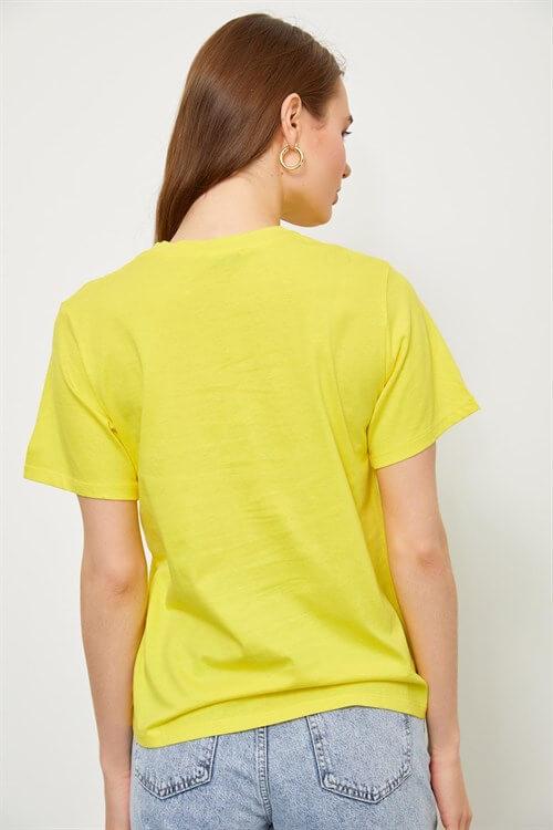 Sarı Kısa Kol Baskılı T-ShirtST060S71223003