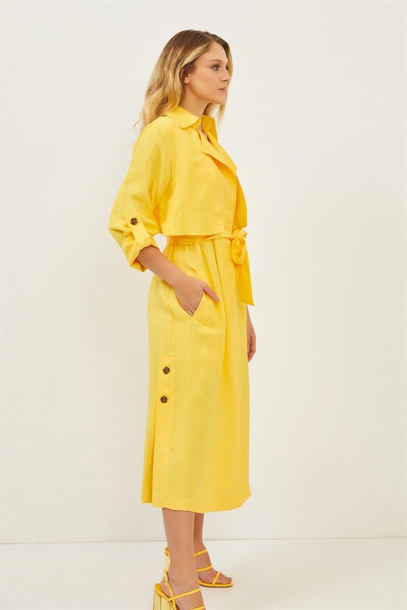 Sarı Yaka Detaylı Kruvaze Gömlek ElbiseST060S40143901