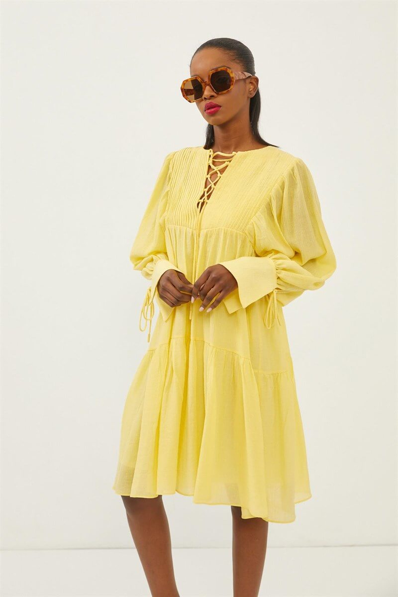 Sarı Yakası Bağcık Detaylı Western ElbiseST060S40132901