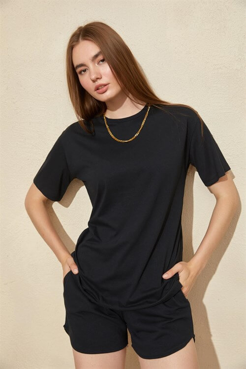 Siyah Basic T-Shirt Şort TakımST060S84102001