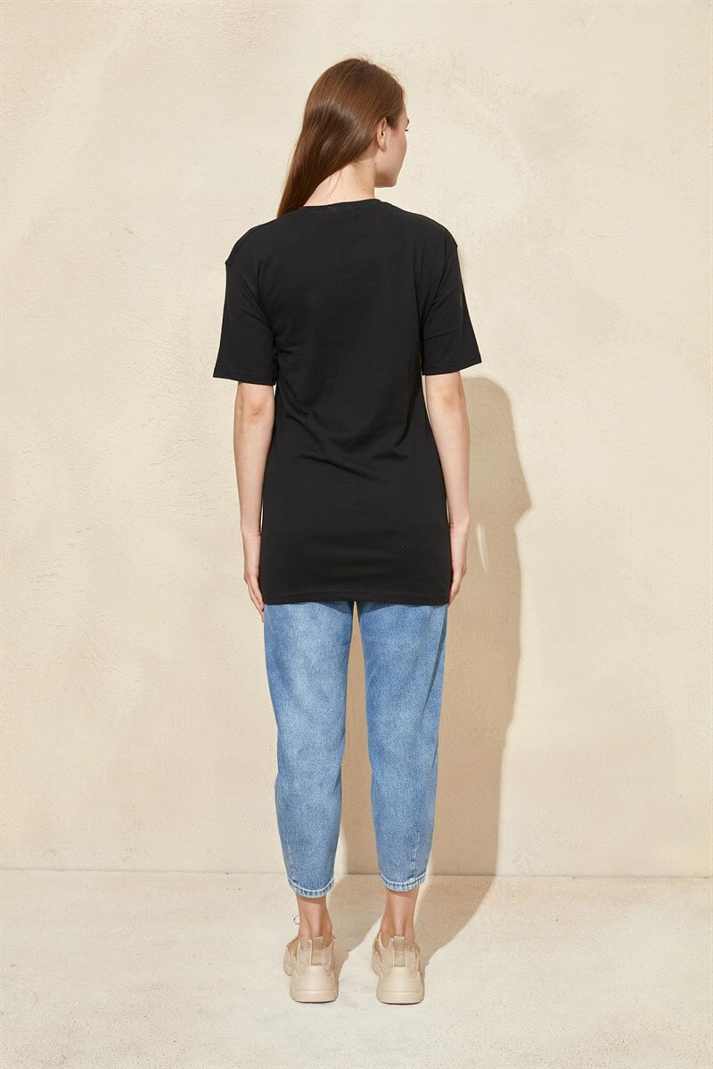 Siyah Baskılı Uzun T-ShirtST060S71183006