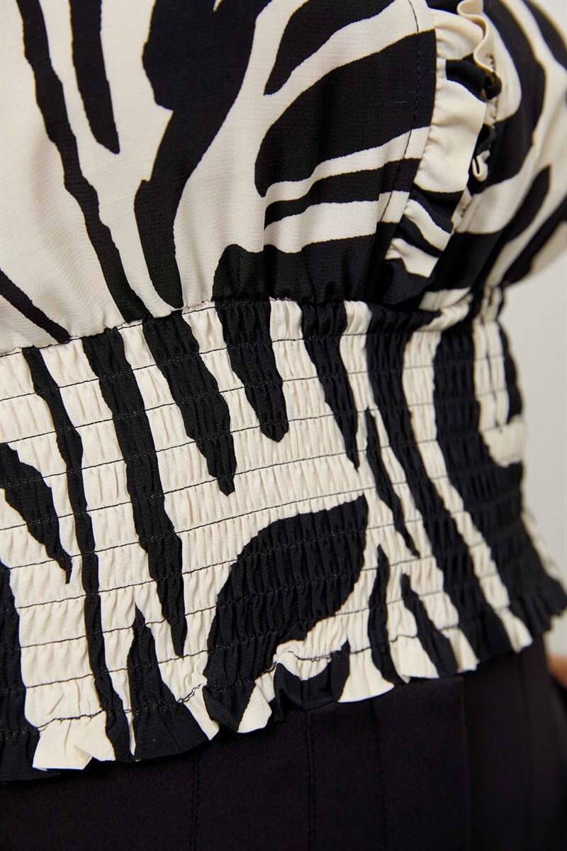 Siyah-Beyaz V Yaka Zebra BluzST060S30563003