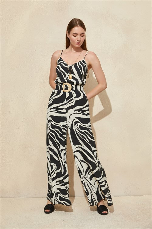 Siyah-Beyaz Zebra Desen Kemerli TulumST060S28155001