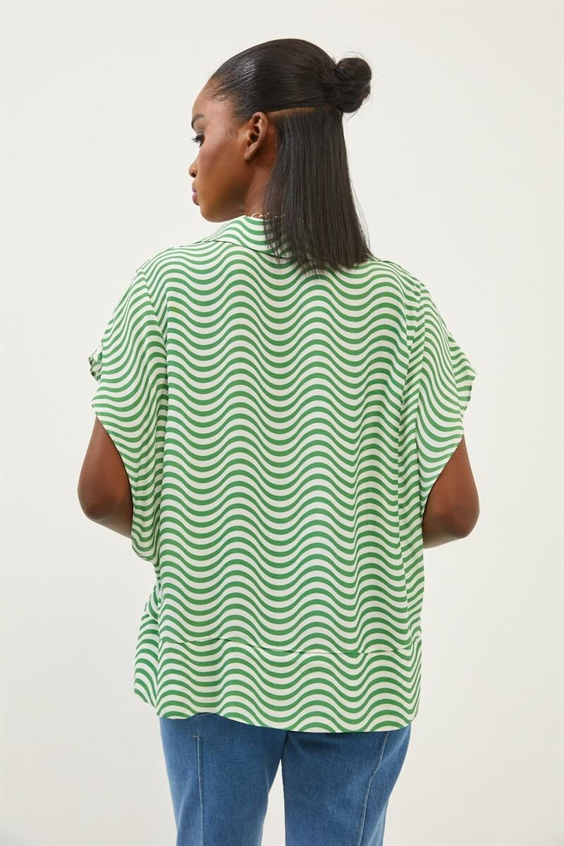 Yeşil Çizgili Oversize Gömlek