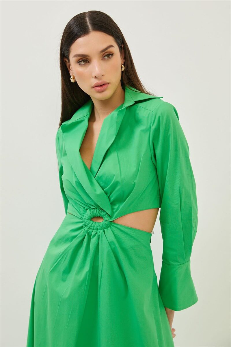 Yeşil Kruvaze Yaka Cut Out Detaylı Maxi Boy ElbiseST070S40161201