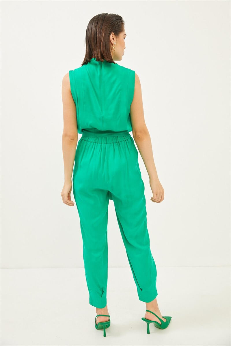 Yeşil Saten Kuşaklı Pantolon Bluz TakımST060S30590003