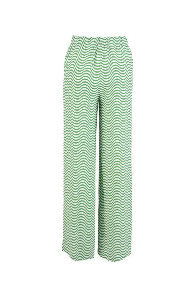 Yeşil Yüksek Bel Çizgili Pantolon