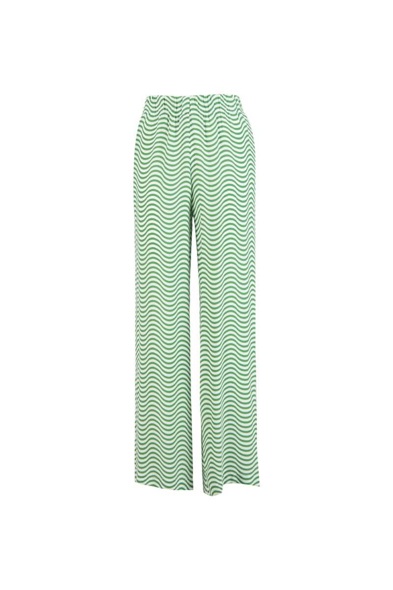 Yeşil Yüksek Bel Çizgili Pantolon